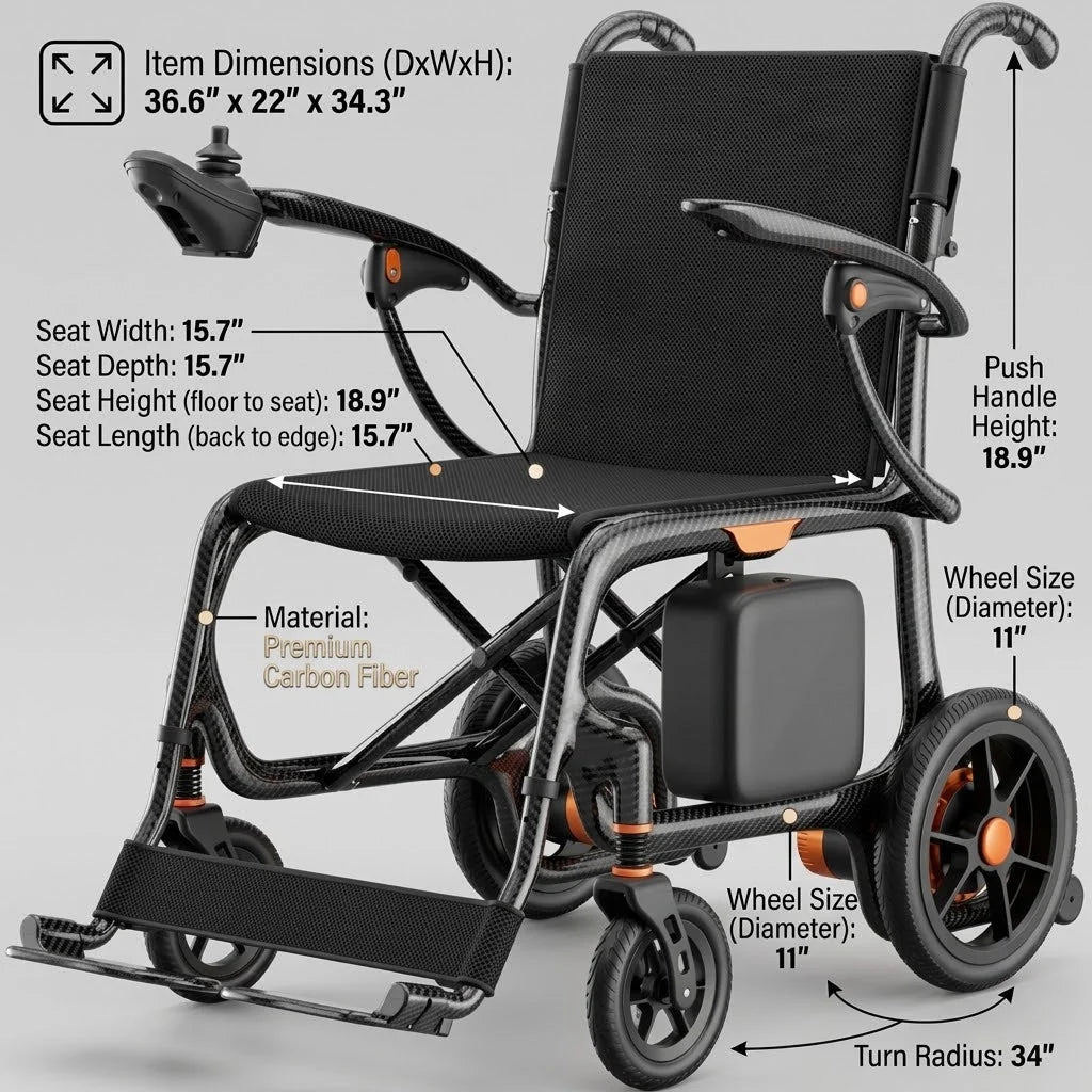 28-Lb Carbon Fiber Foldable Electric Wheelchair-28-Mile Range