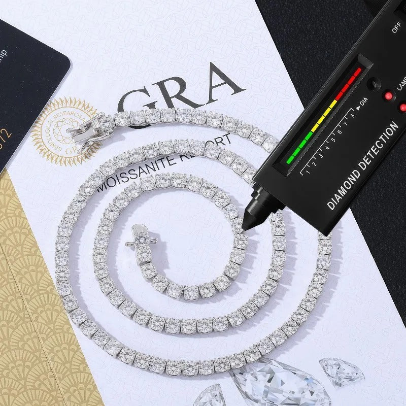 New D VVS1 925 Sterling Silver Moissanite Tennis Necklace Original with GRA Bracelets for Women Man Sparkling Party Jewelry