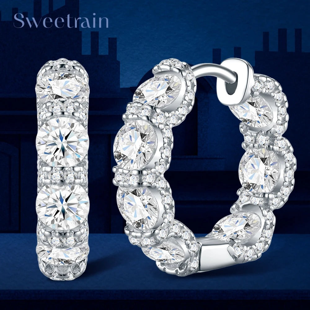 Real 925 Silver Moisanite Earrings D Color 4mm Moissanite Diamond Hoops Earrings for Women Sparking Wedding Fine Jewelry
