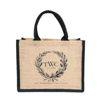 Custom Logo Natural Black Jute Bag Hessian Shopper Tote Bags With Strong Handles