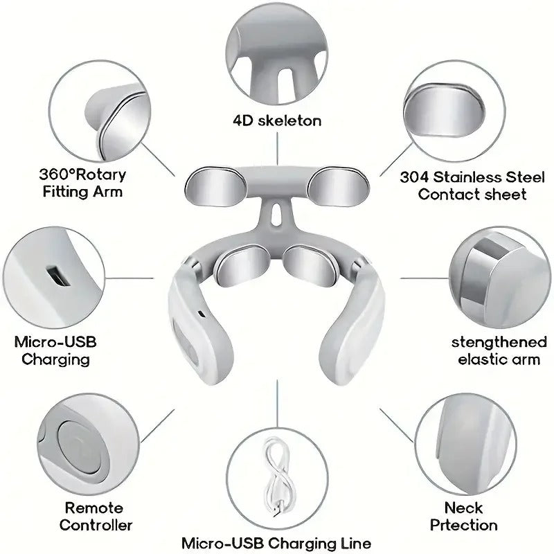 Portable 4D Electric Neck & Shoulder Massager USB Rechargeable Heating Hot Pressing Magnetic Pulse Neck Massage Instrument