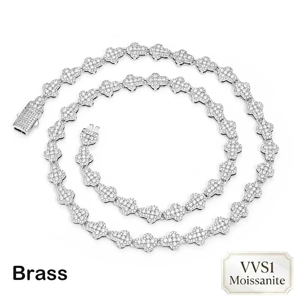 Nuoya Brass/925 VVS1 Moissanite Tennis Necklace Hip Hop Full Paved Diamond Cross Bracelet Unisex