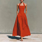 2026 European and American Spring and Summer Neck-Hanging Linen-Style Leisure Fashion Slim-Fitting Pocket