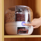 360° Rotating 6-Grid Food Dispenser - Airtight Kitchen Storage Container for Grains, Cereal & Dry Goods