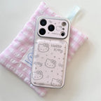 INS Electroplated Leather Hellokitty Phone Case for iPhone 17 Pro 15 14 16 Pro Max Fundas with Plush Pendant Strap Cute Cases