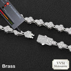 Nuoya Brass/925 VVS1 Moissanite Tennis Necklace Hip Hop Full Paved Diamond Cross Bracelet Unisex