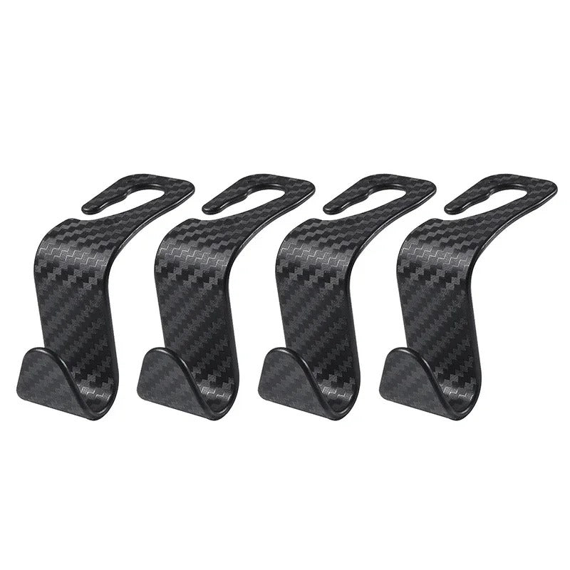 Universal Car Seat Headrest Hanger 4 Pack Carbon Fiber Pattern Back Seat Storage Hook Handbag Clothes Holder Vehicle Interior Pa