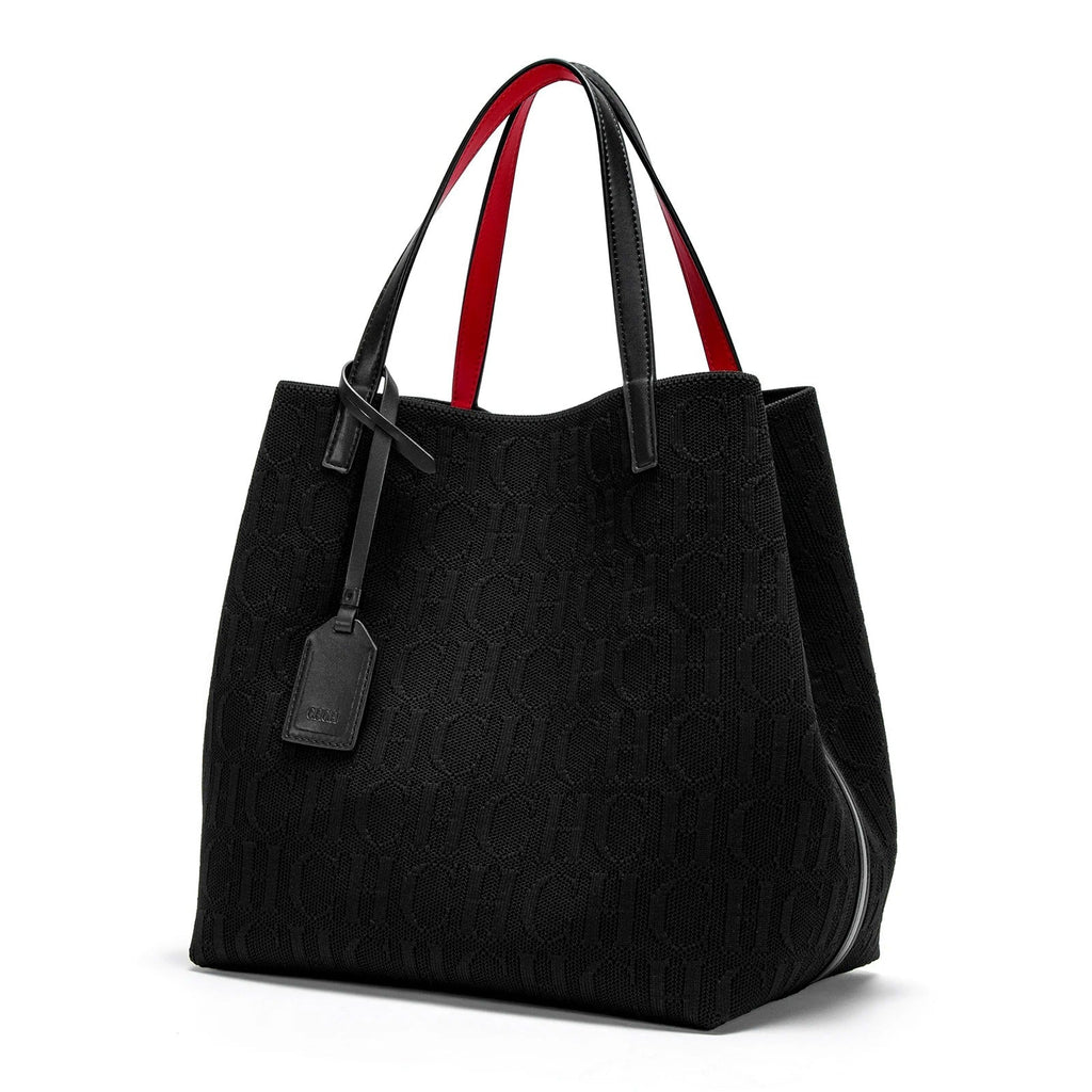 CHCH Tote Bag New Large Capacity Black Simple Knitted Shopping Bag 27*20*28cm