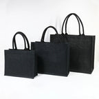 Custom Logo Natural Black Jute Bag Hessian Shopper Tote Bags With Strong Handles